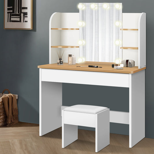 ALFORDSON Dressing Table Stool Set Makeup Mirror Desk LED 10 Bulbs White