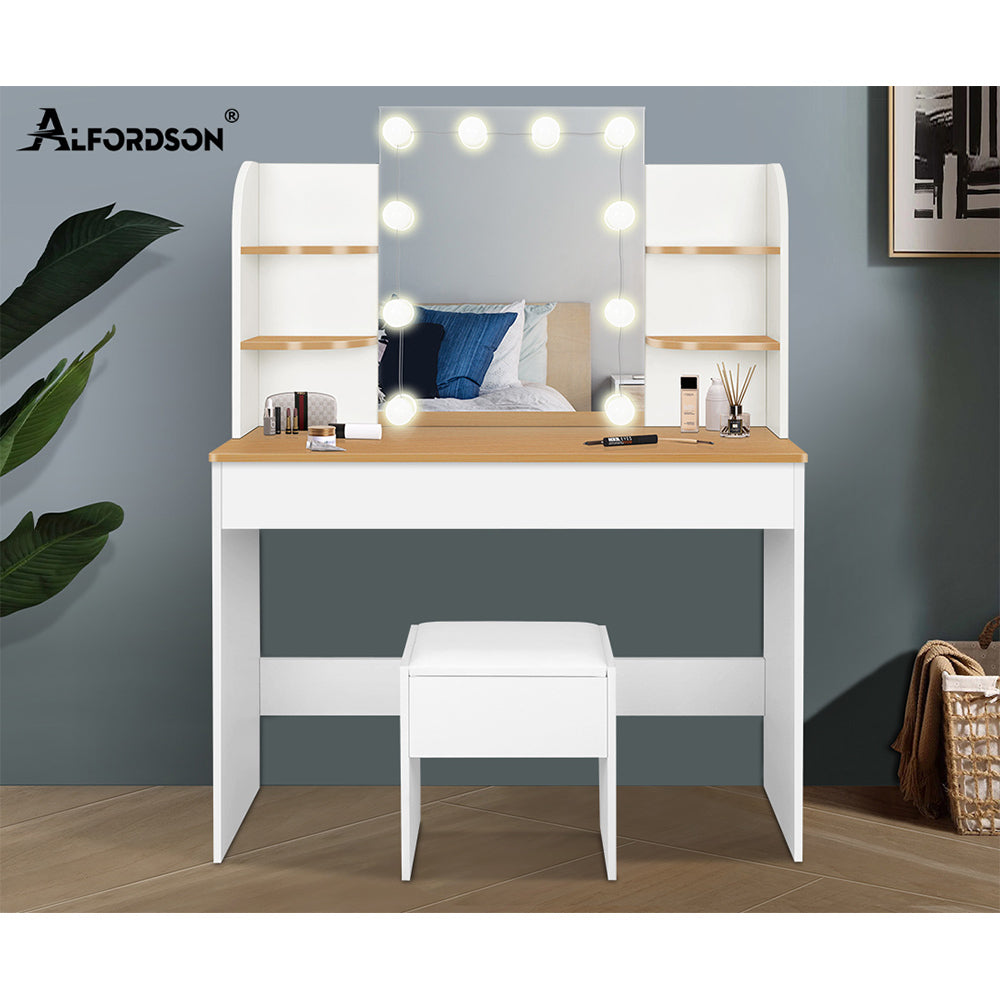 ALFORDSON Dressing Table Stool Set Makeup Mirror Desk LED 10 Bulbs White