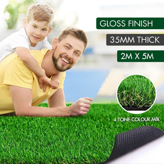 OTANIC Synthetic Turf 35mm 2x5m GLOSS Artificial Grass 10 SQM Roll Fake Lawn