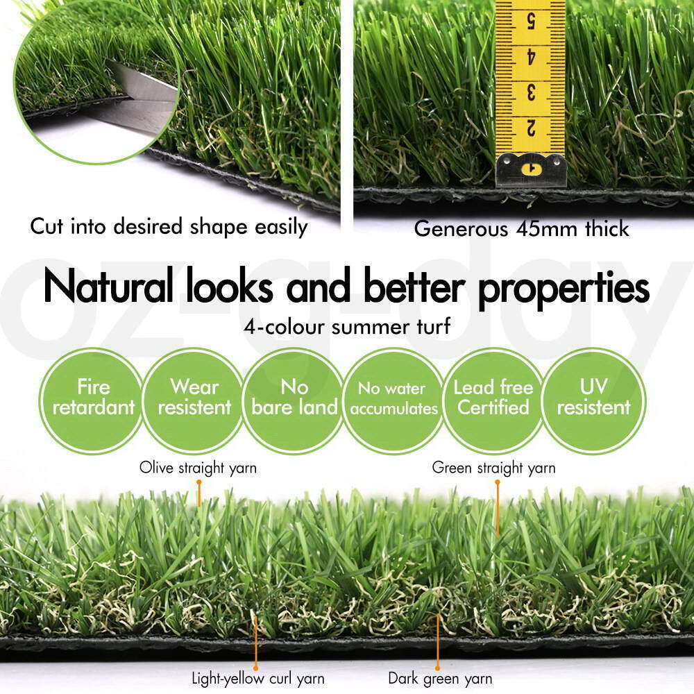 OTANIC Synthetic Turf 45mm 1x10m GLOSS Artificial Grass 10 SQM Roll Fake Yarn