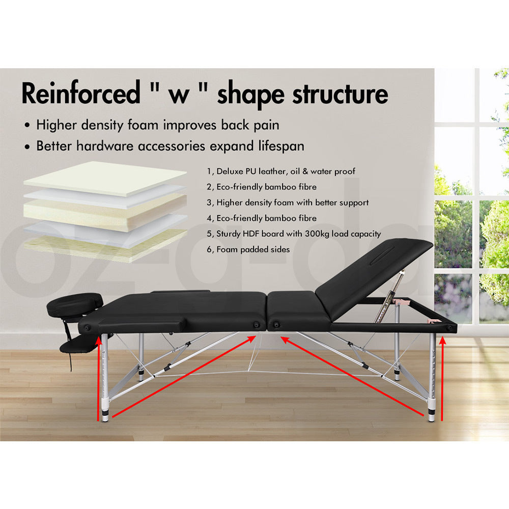 ALFORDSON Massage Table 3 Fold 75cm Foldable Portable Aluminium Lift Up Bed Desk