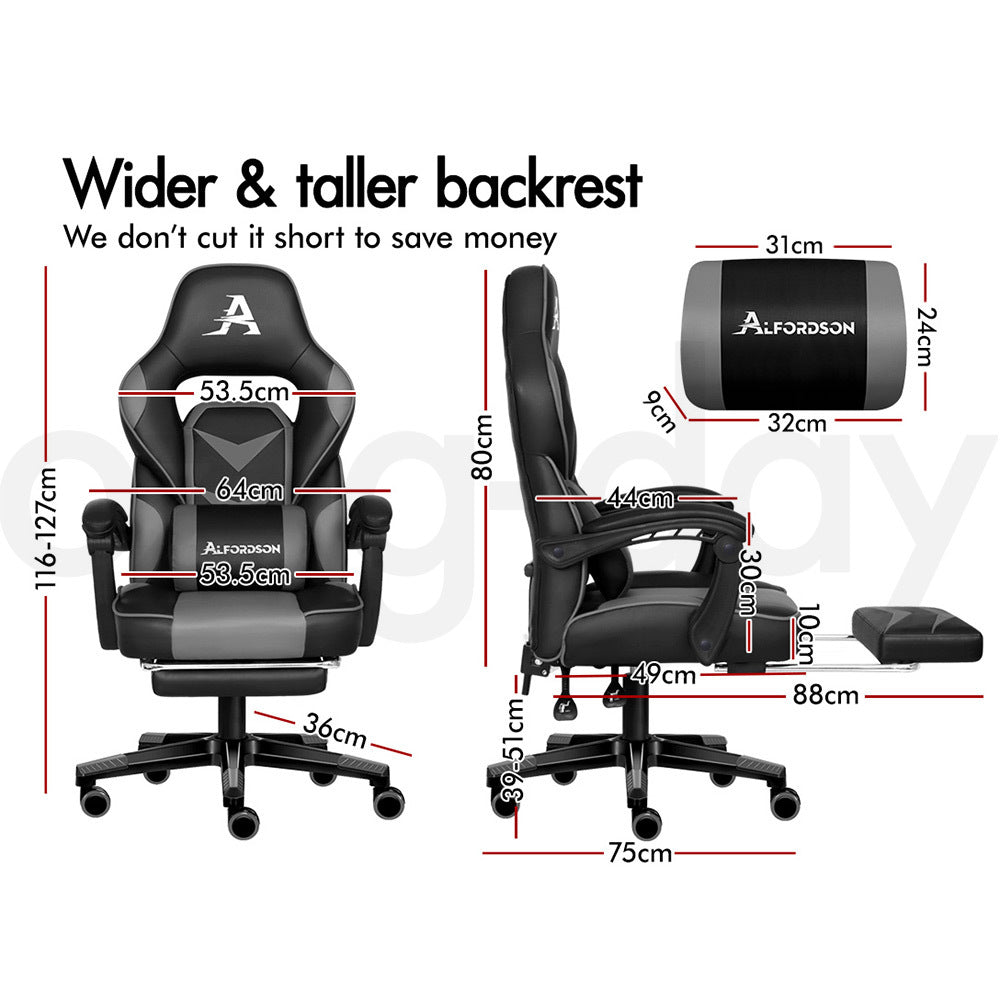 ALFORDSON Gaming Chair Office Seat Thick Padding Footrest Executive Racing Grey