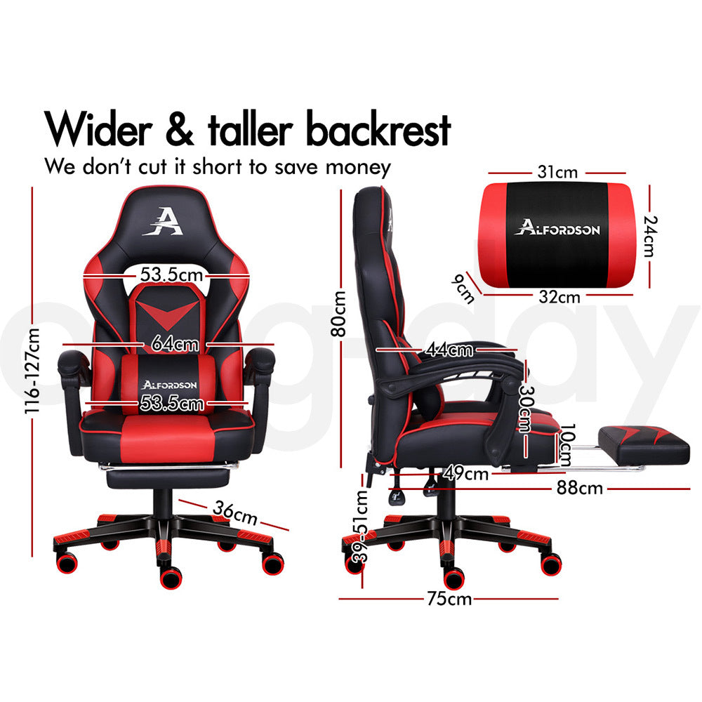 ALFORDSON Gaming Chair Office Seat Thick Padding Footrest Executive Racing Red