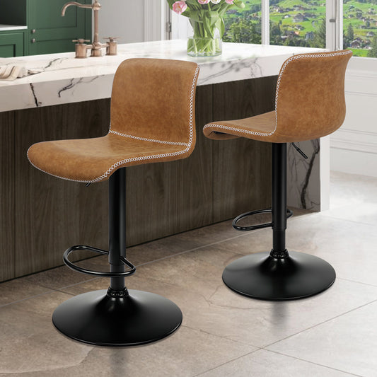 ALFORDSON 2x Bar Stools Remy Kitchen Gas Lift Swivel Chair Vintage Leather BROWN