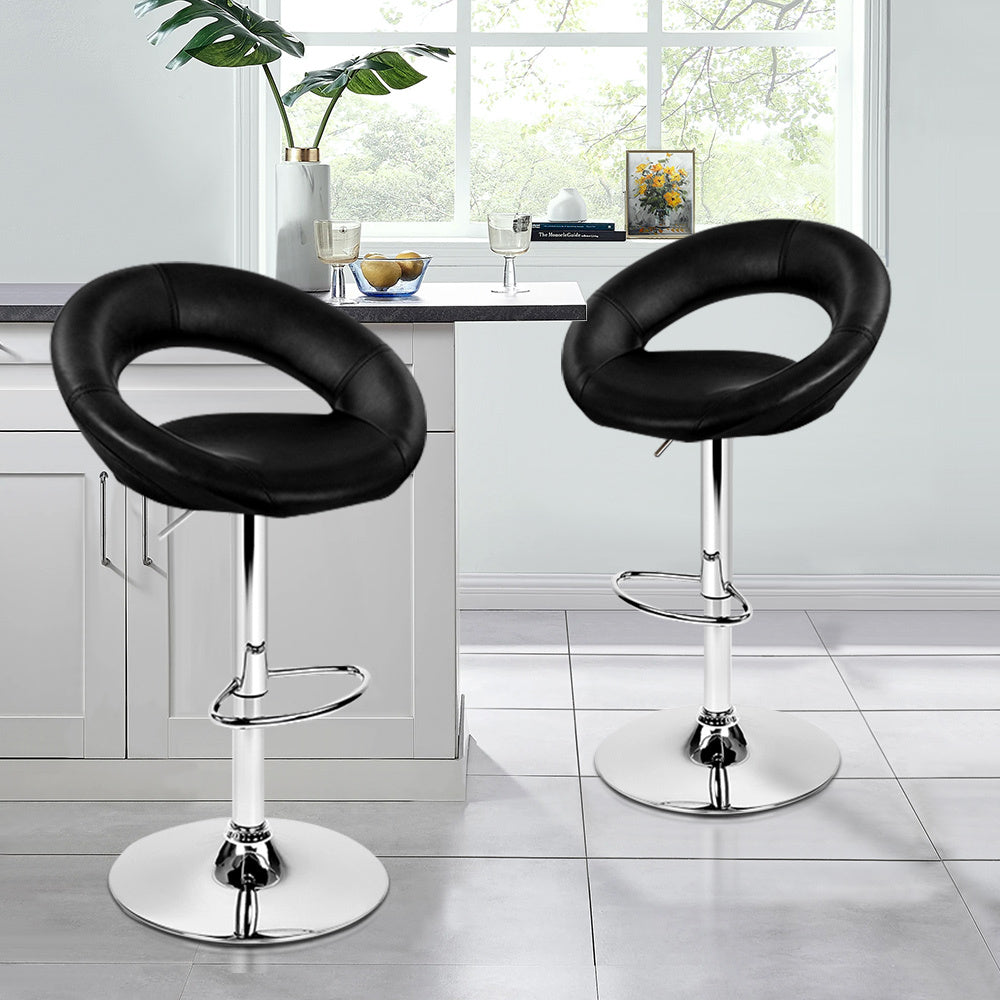 ALFORDSON 2x Bar Stools Ovadia Kitchen Swivel Chair Leather Gas Lift BLACK