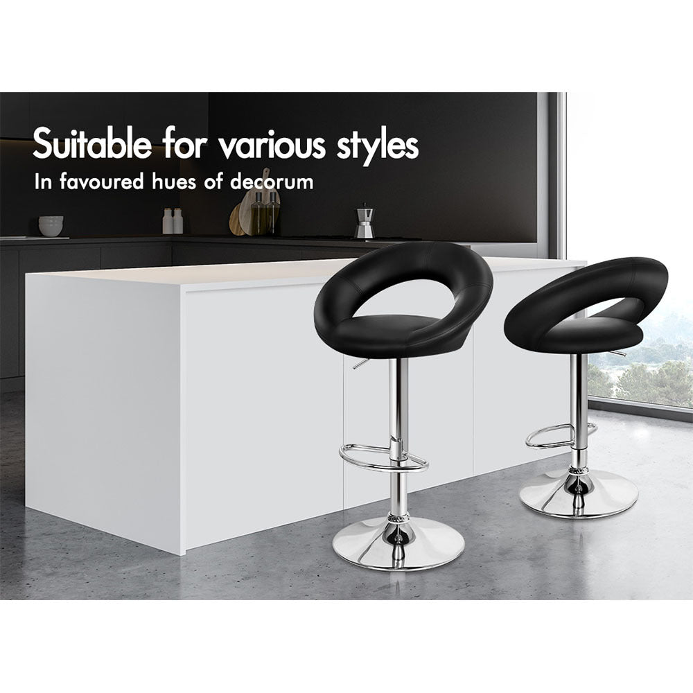 ALFORDSON 2x Bar Stools Ovadia Kitchen Swivel Chair Leather Gas Lift BLACK