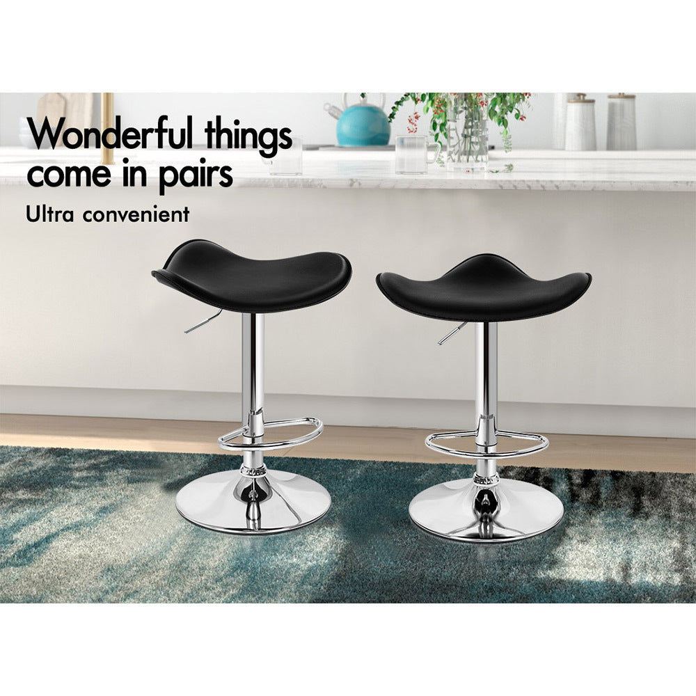 ALFORDSON 2x Bar Stools Portia Kitchen Swivel Chair Leather Gas Lift BLACK