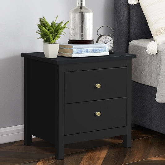 ALFORDSON Bedside Table Hamptons Nightstand Storage Side End 2 Drawers Black