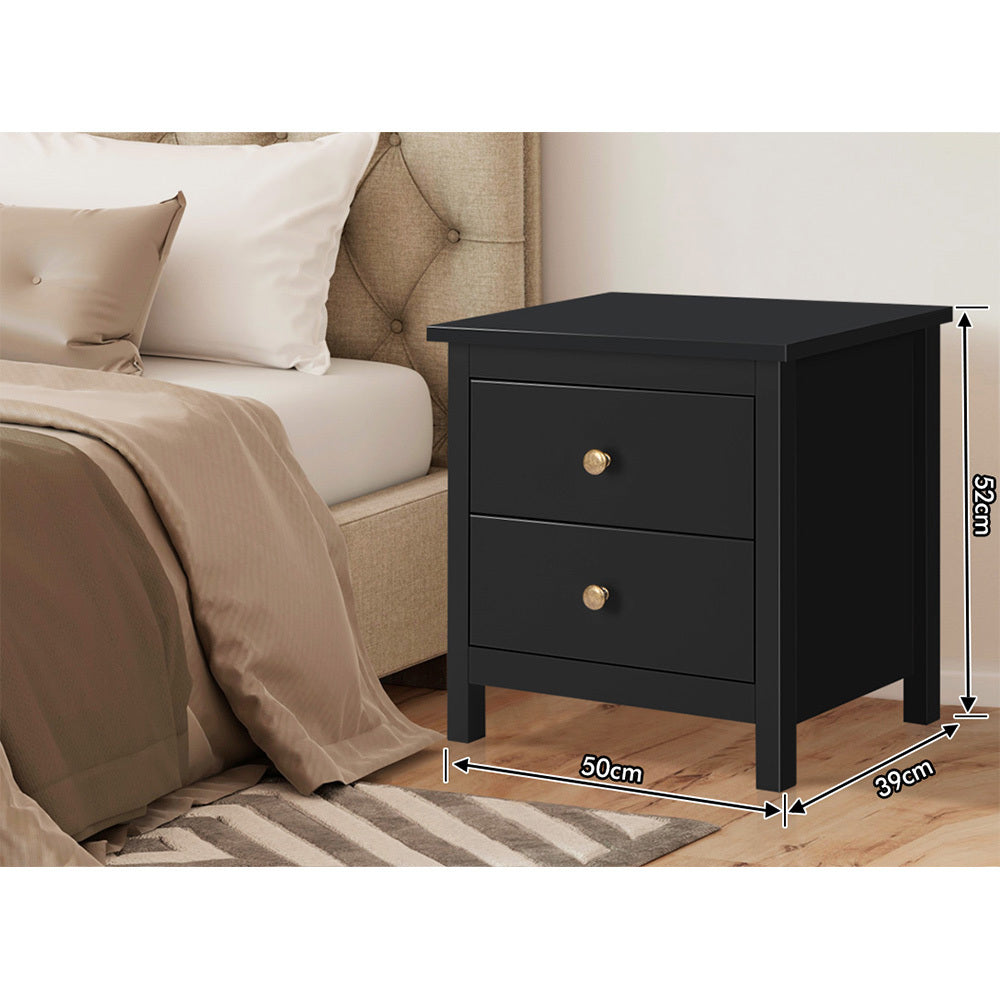 ALFORDSON Bedside Table Hamptons Nightstand Storage Side End 2 Drawers Black