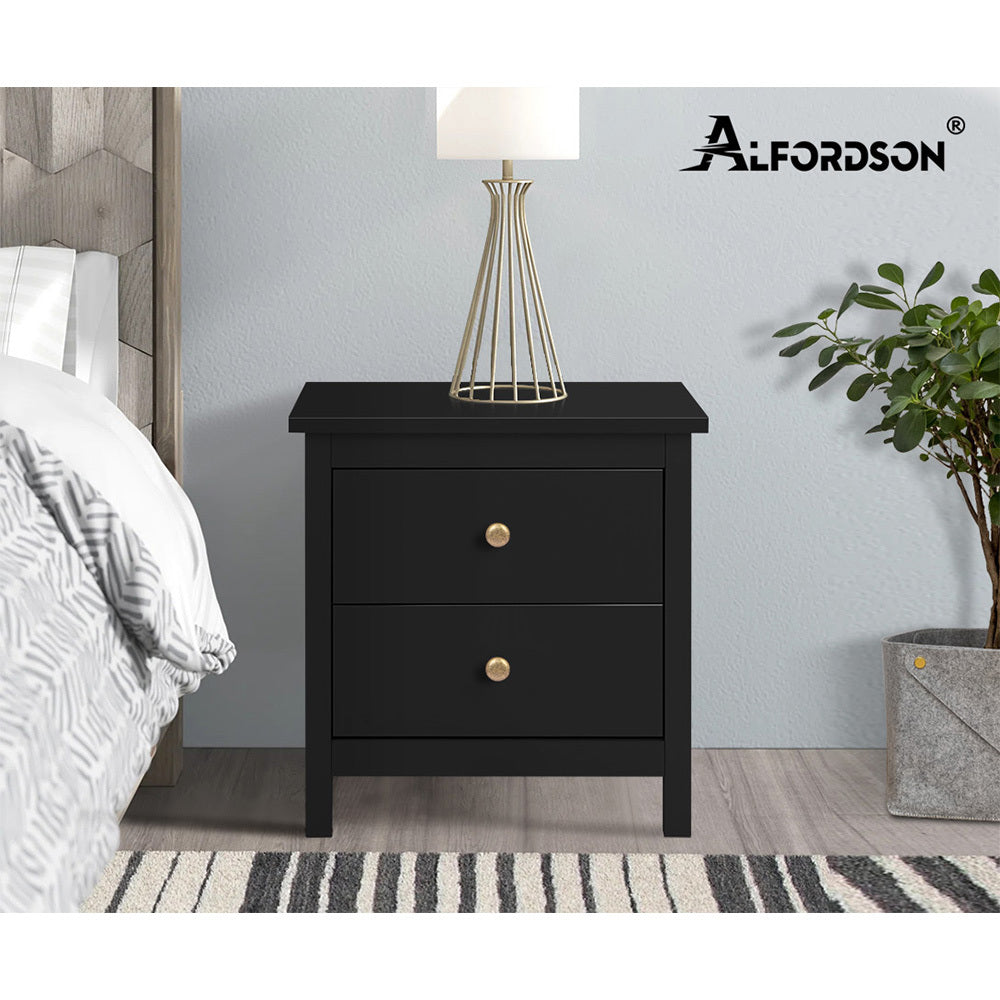 ALFORDSON Bedside Table Hamptons Nightstand Storage Side End 2 Drawers Black