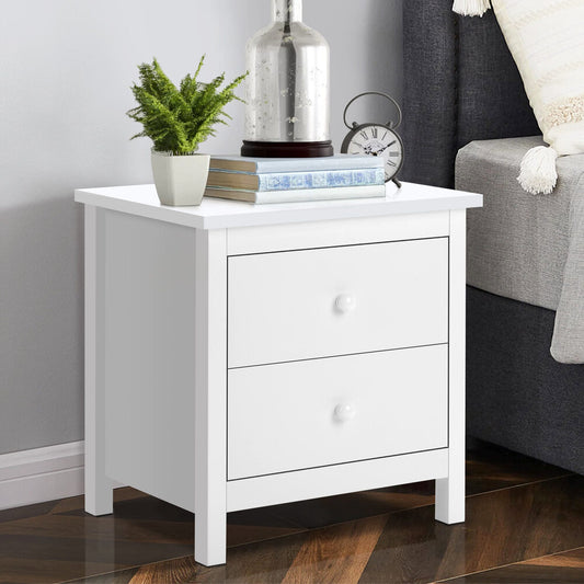 ALFORDSON Bedside Table Hamptons Nightstand Storage Side End 2 Drawers White