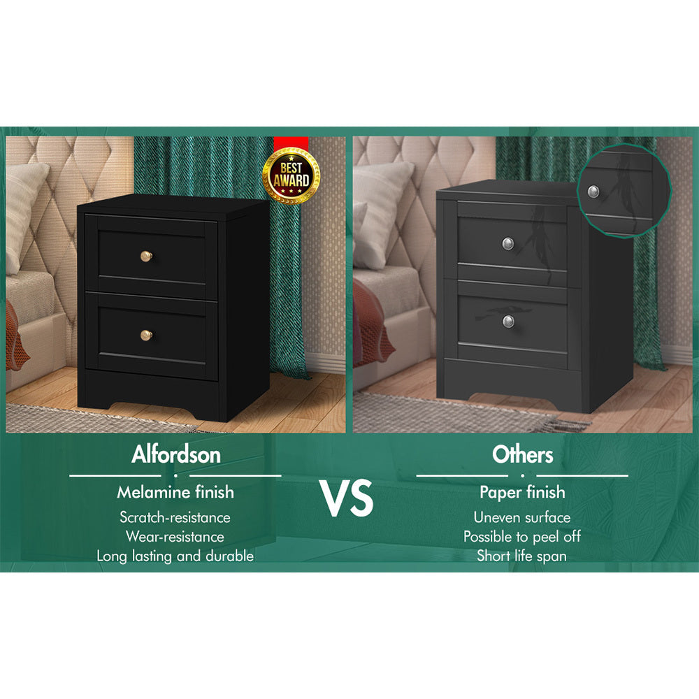 ALFORDSON Bedside Table Hamptons Nightstand Storage Side End Cabinet Black