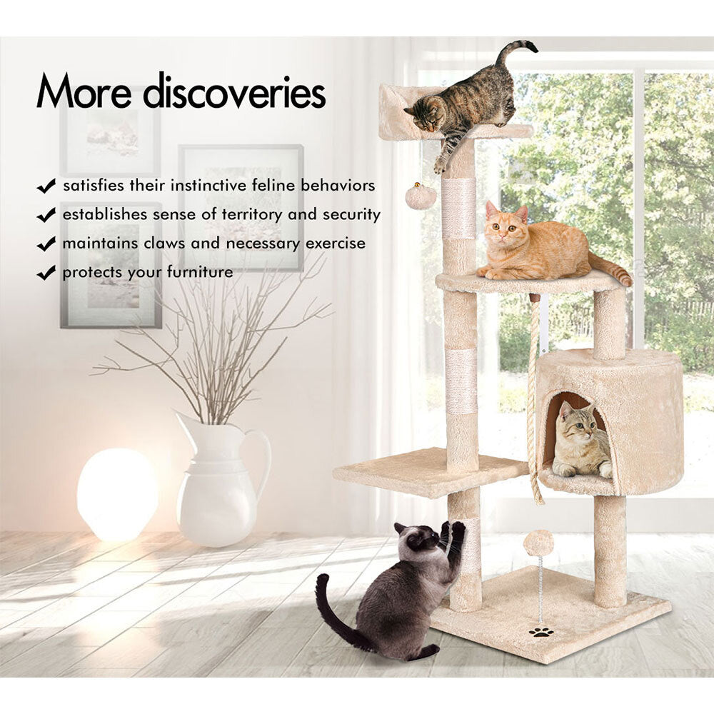 BEASTIE Cat Tree Scratching Post Scratcher Tower Condo House Furniture 112CM Beige