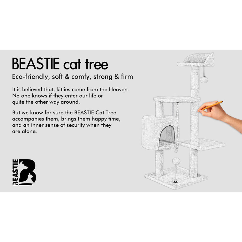 BEASTIE Cat Tree Scratching Post Scratcher Tower Condo House Furniture 112CM Beige