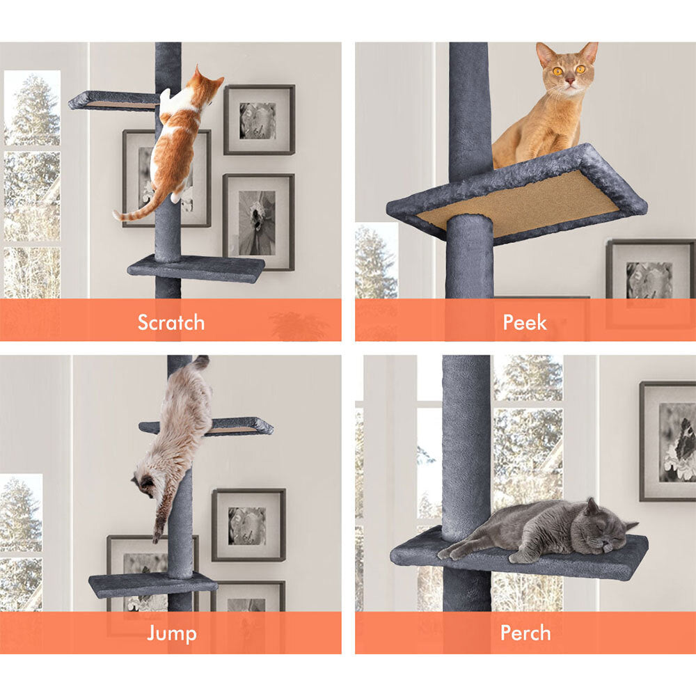 BEASTIE Cat Tree Scratching Post Scratcher Tower Condo House Grey 230-286cm