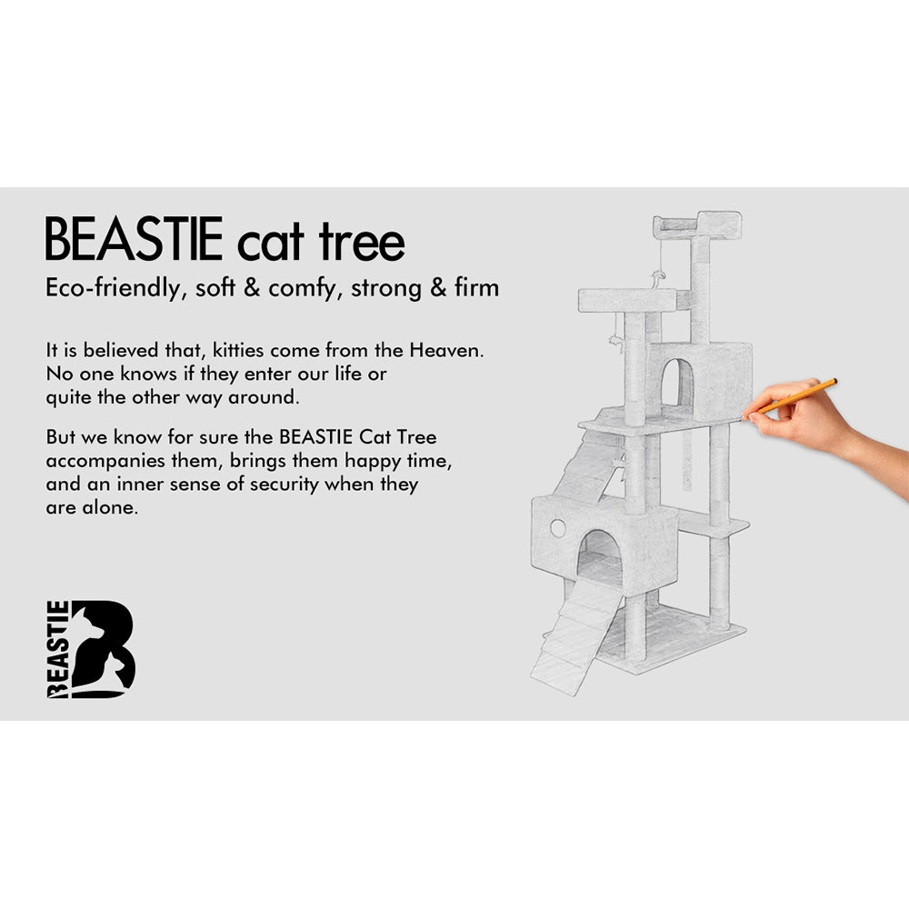 BEASTIE Cat Tree Scratcher Tower Scratching Post Condo House Furniture Wood 180CM