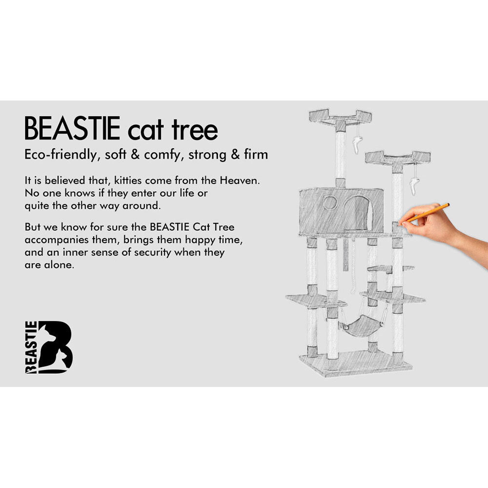 BEASTIE Cat Tree Scratching Post Scratcher Tower Condo House Furniture Wood 184CM