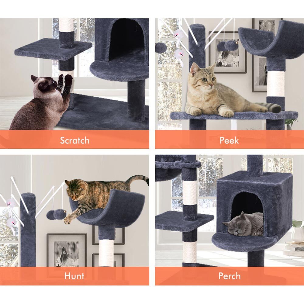 BEASTIE Cat Tree with Plush Toy Ball & Bell Scratching Post Grey 145cm