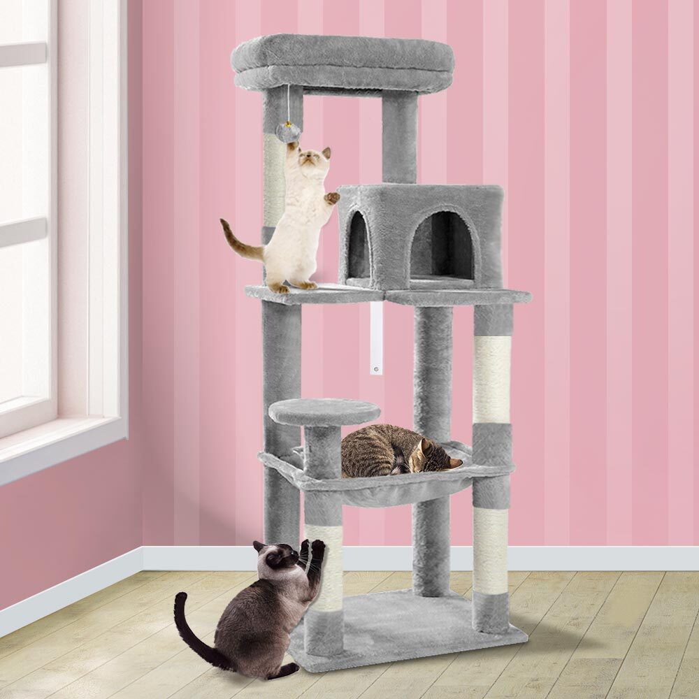 BEASTIE Cat Tree with Hammock Scratching Post Light Grey 143cm