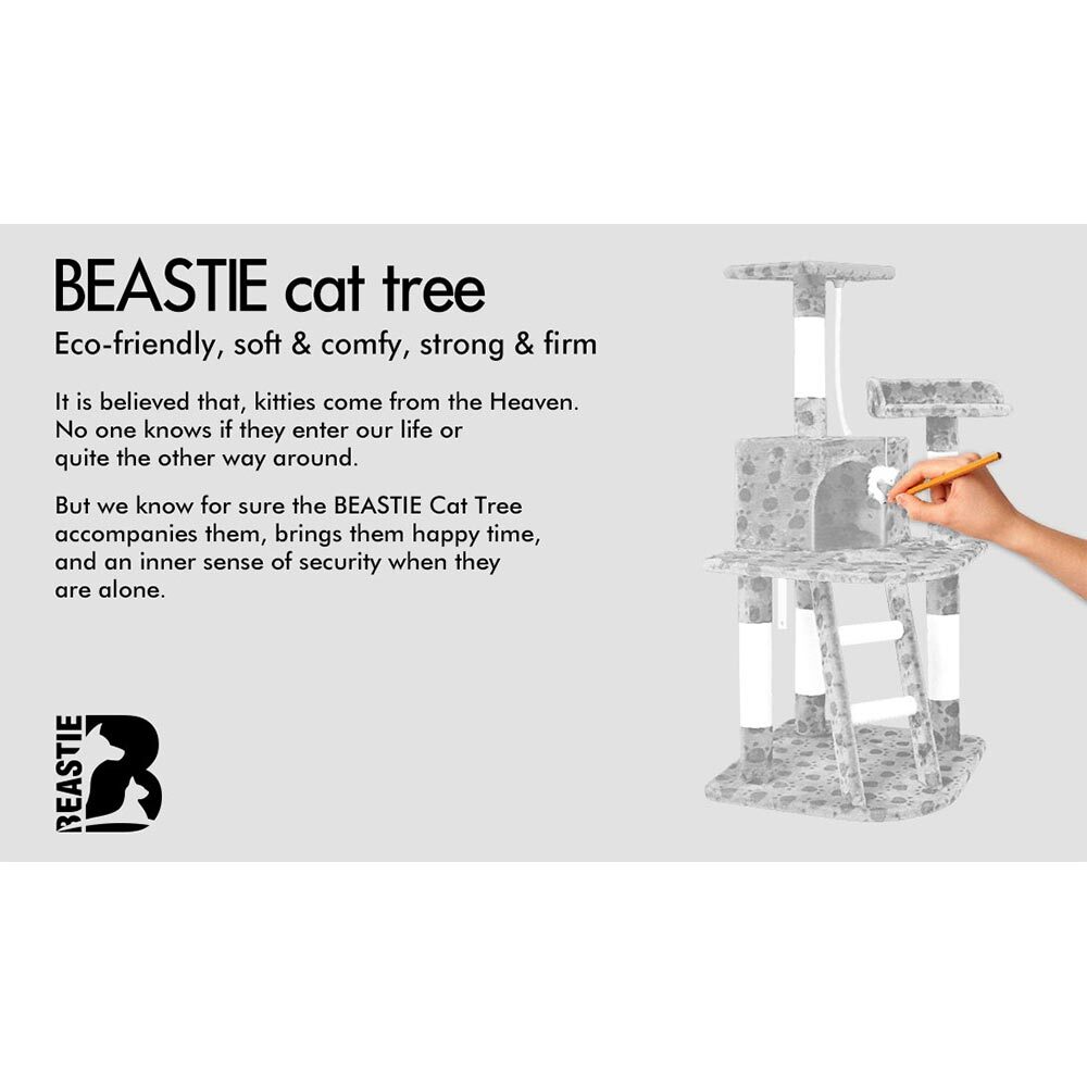 BEASTIE Cat Tree Scratching Post 3-Platform Grey 120cm