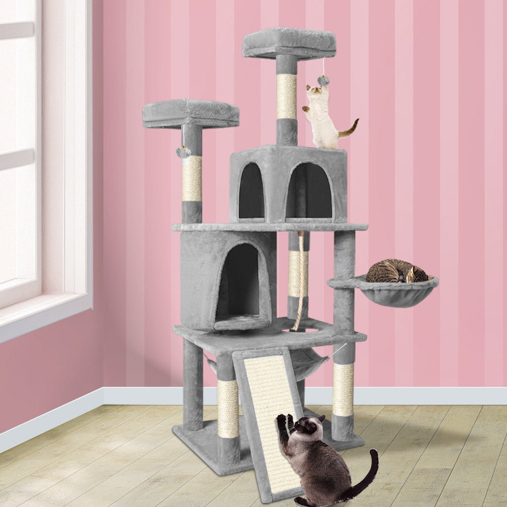 BEASTIE Cat Tree with Hammock Scratching Post Light Grey 161cm