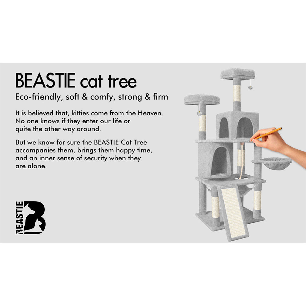 BEASTIE Cat Tree with Hammock Scratching Post Light Grey 161cm