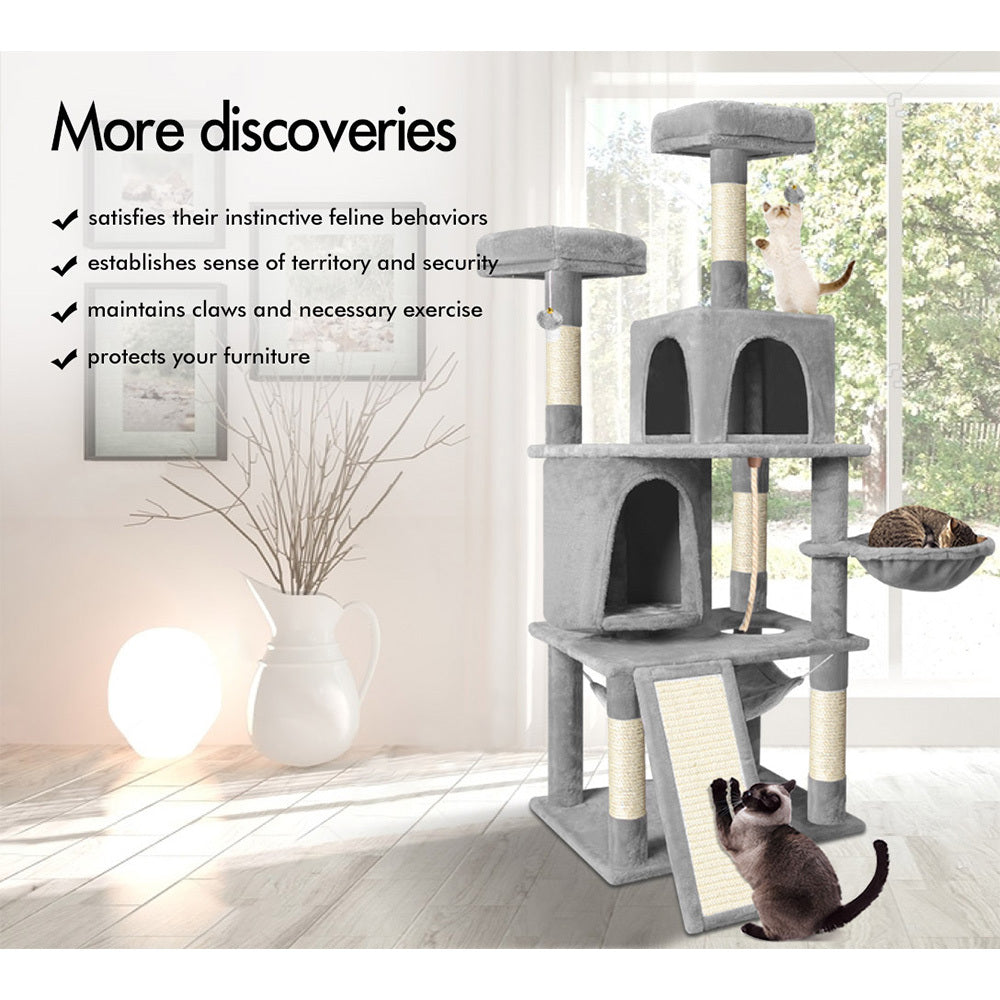 BEASTIE Cat Tree with Hammock Scratching Post Light Grey 161cm