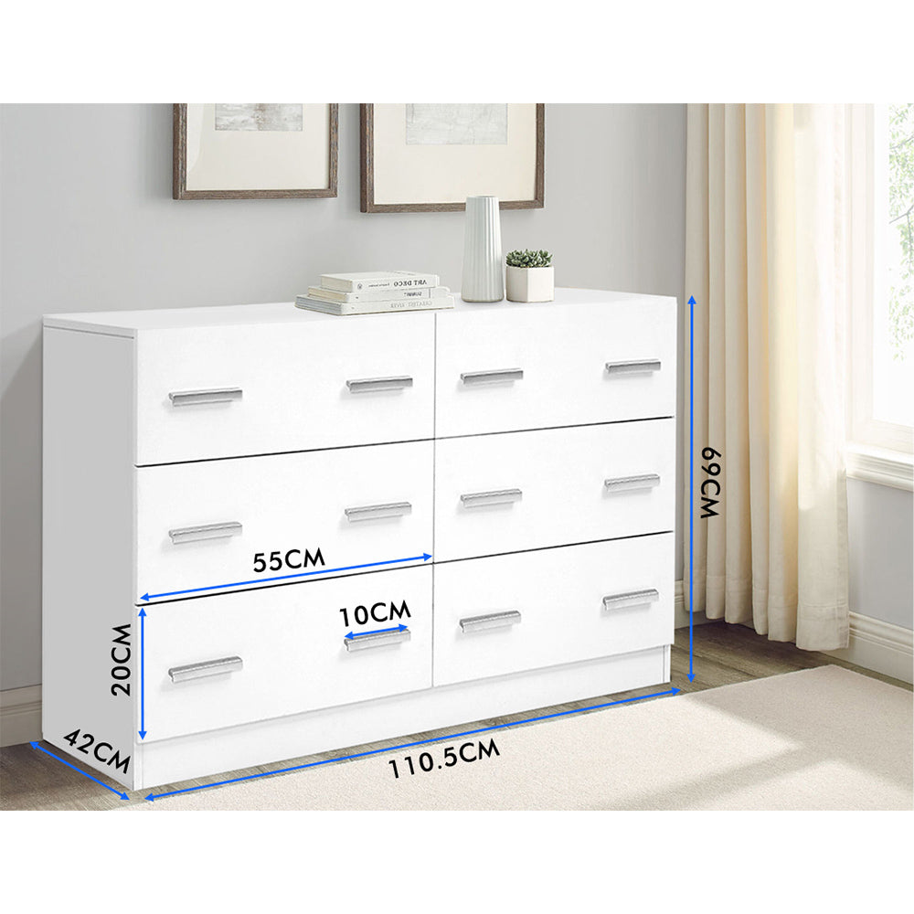 ALFORDSON 6 Chest of Drawers Hamptons Dresser Storage Cabinet Tallboy White