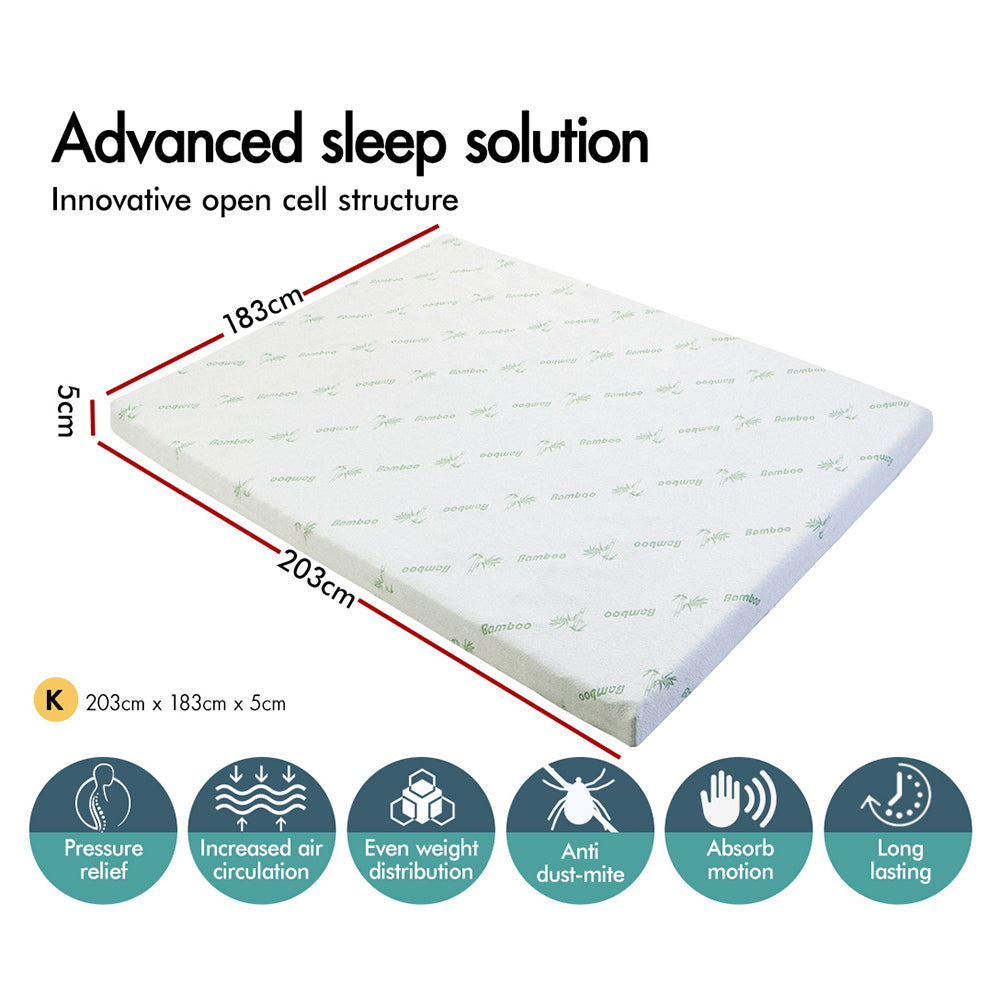 S.E. Memory Foam Mattress Topper Airflow Zone Cool Gel Bamboo Underlay 5cm King