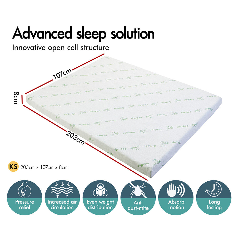 S.E. Memory Foam Topper Cool Gel Ventilated Mattress Bed Bamboo Cover 8cm KS