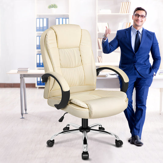 ALFORDSON Office Chair Executive Gaming Computer Racer PU Leather Seat Beige