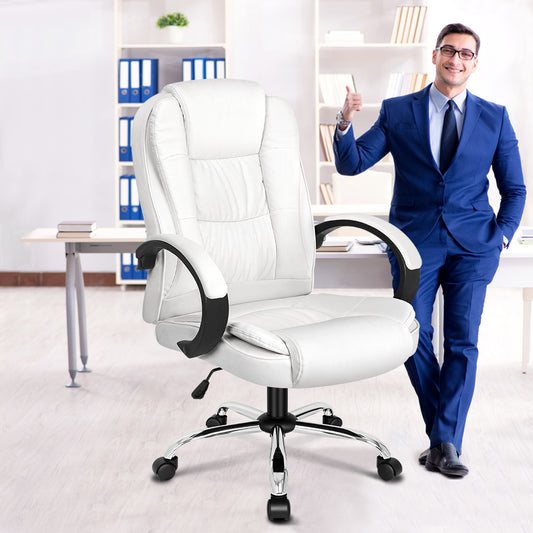 ALFORDSON Office Chair Executive PU Leather Computer Gaming Racer White Seat