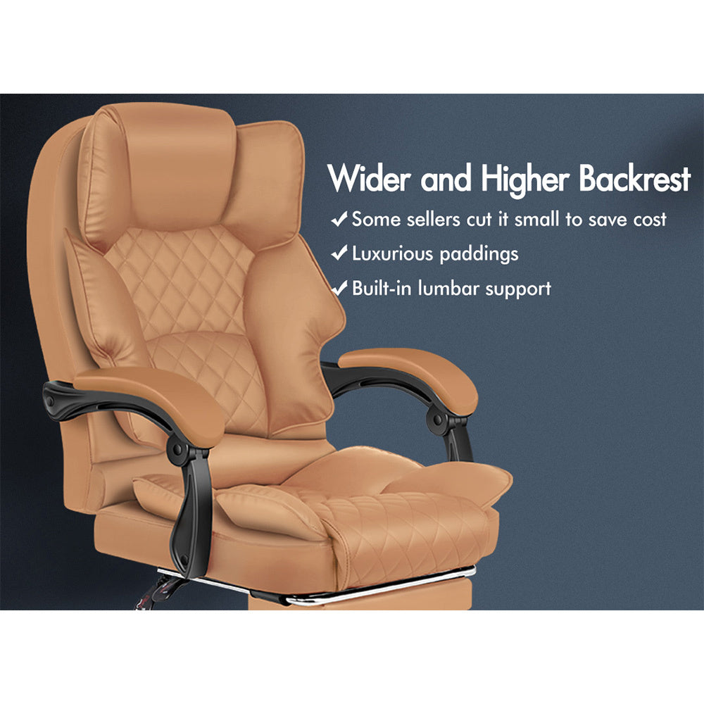 ALFORDSON Office Chair Gaming Executive Computer Racer PU Leather Seat Recliner Brown