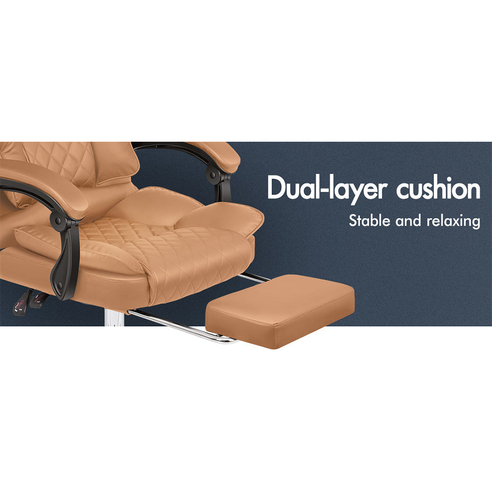 ALFORDSON Office Chair Gaming Executive Computer Racer PU Leather Seat Recliner Brown