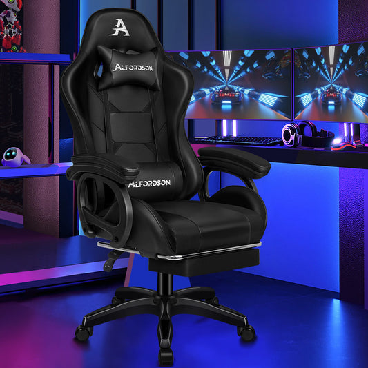 ALFORDSON Gaming Office Chair Racing Massage Computer Seat Footrest Leather Black