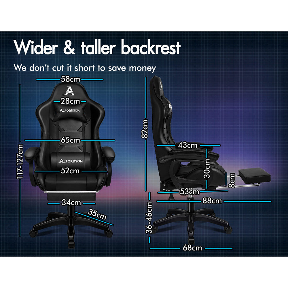 ALFORDSON Gaming Office Chair Racing Massage Computer Seat Footrest Leather Black