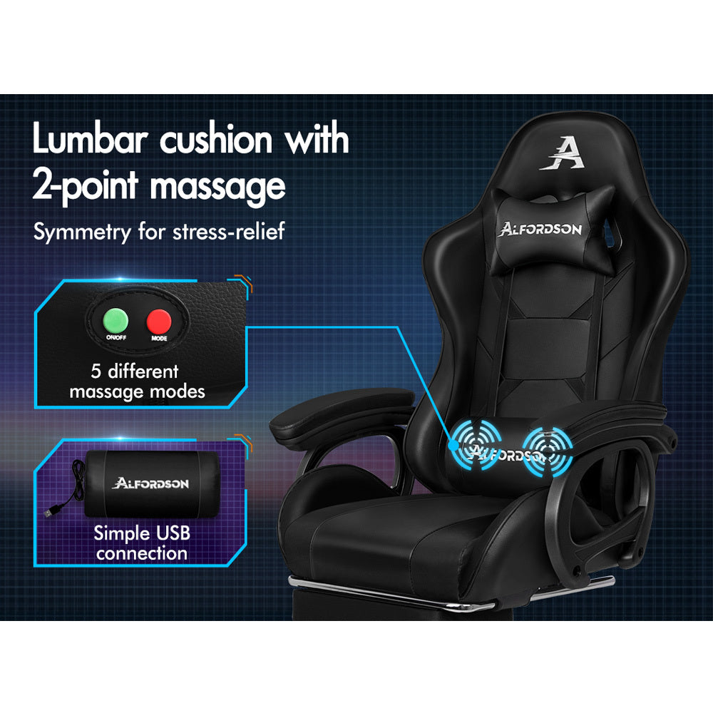 ALFORDSON Gaming Office Chair Racing Massage Computer Seat Footrest Leather Black