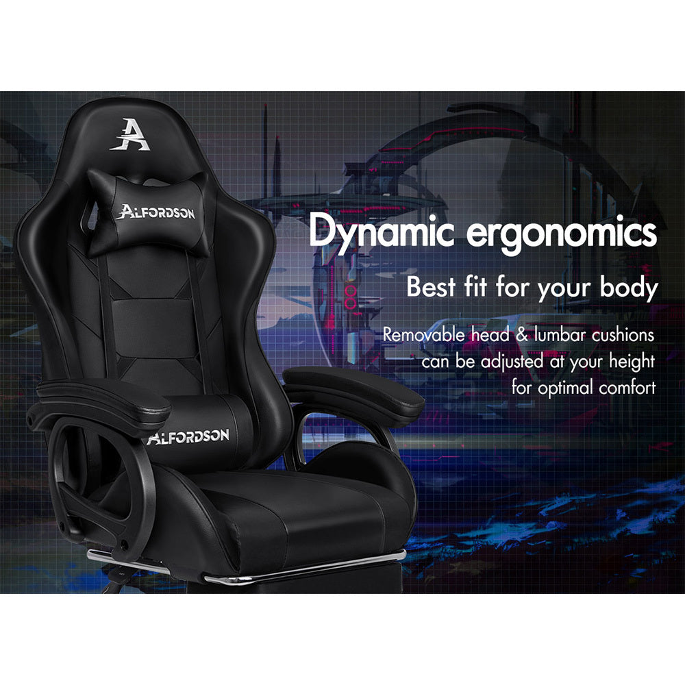 ALFORDSON Gaming Office Chair Racing Massage Computer Seat Footrest Leather Black