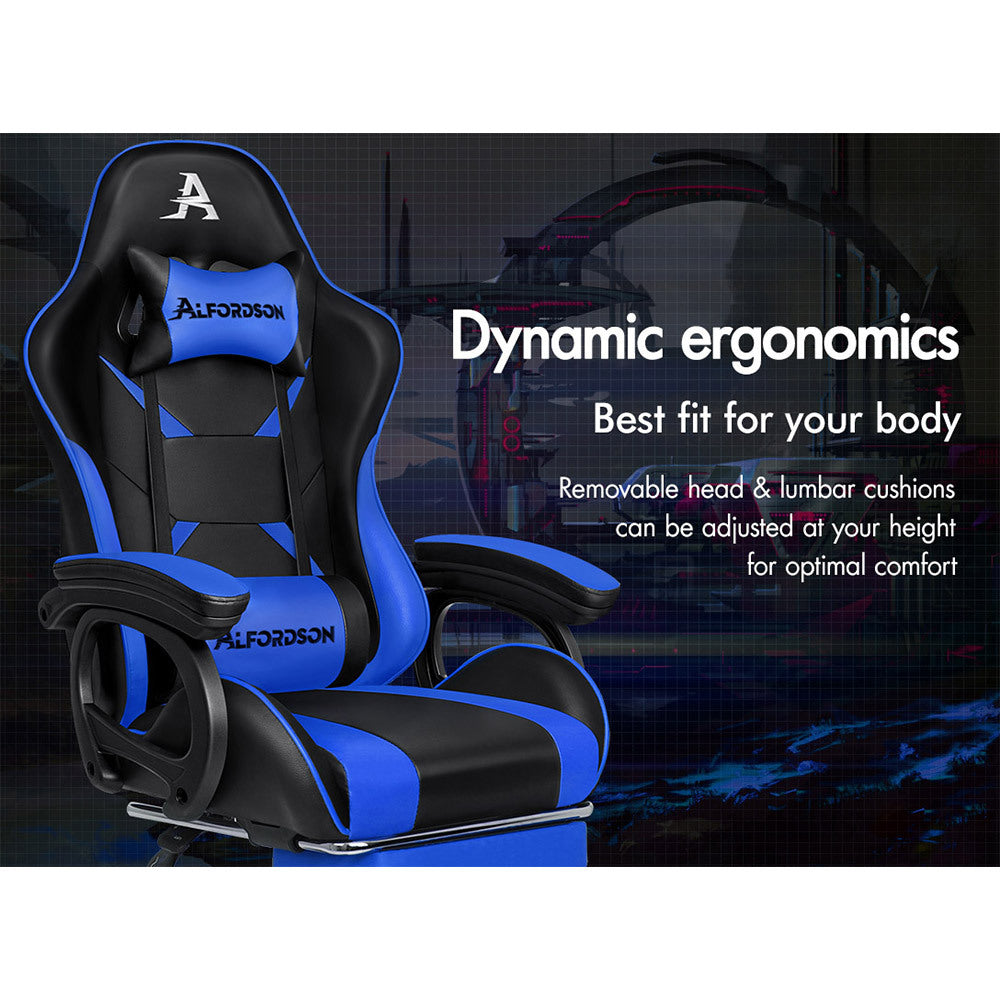 ALFORDSON Gaming Office Chair Massage Racing Computer Seat Footrest Leather Blue