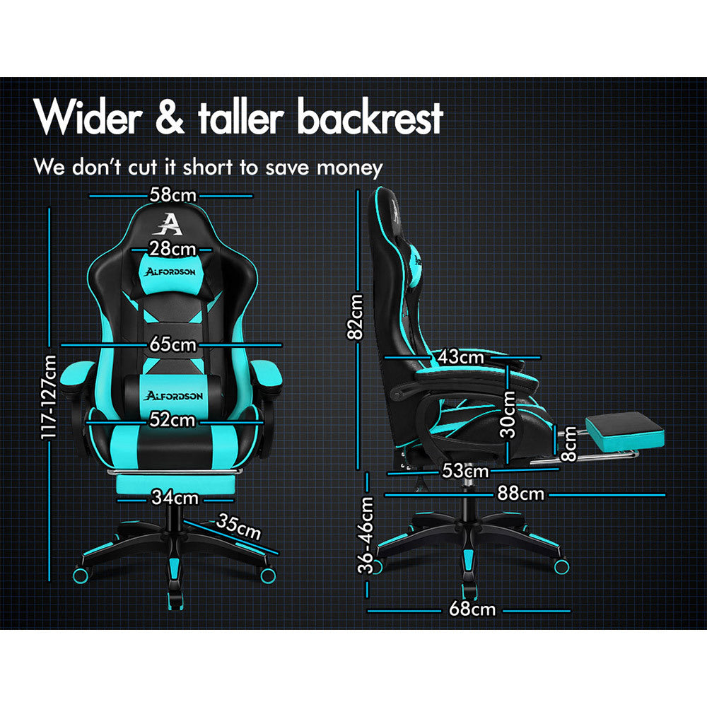 ALFORDSON Gaming Office Chair Massage Racing Computer Seat Footrest Leather Cyan