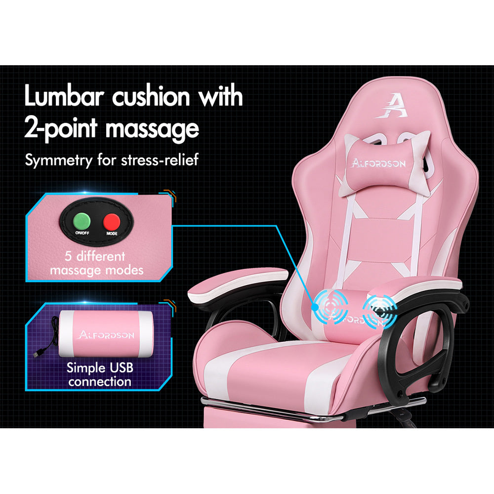 ALFORDSON Gaming Office Chair Massage Racing Computer Seat Footrest Leather Pink