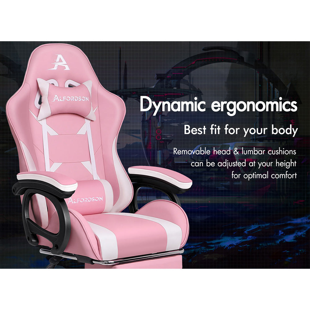 ALFORDSON Gaming Office Chair Massage Racing Computer Seat Footrest Leather Pink