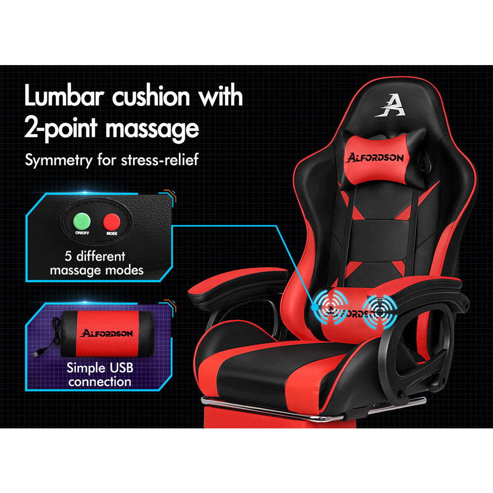 ALFORDSON Gaming Office Chair Racing Massage Computer Seat Footrest Leather Red