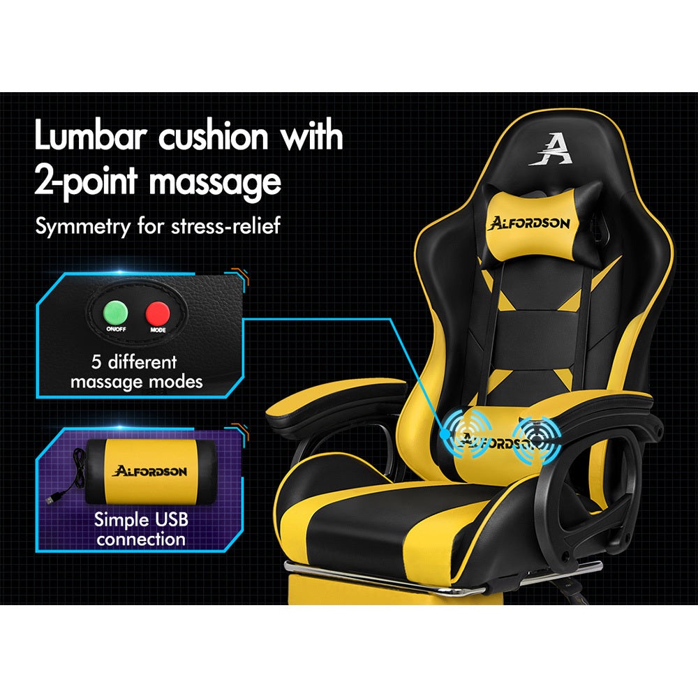 ALFORDSON Gaming Office Chair Massage Racing Computer Seat Footrest Leather Yellow