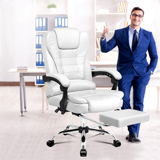 ALFORDSON Office Chair Executive Gaming Computer Racer PU Leather Seat Recliner White