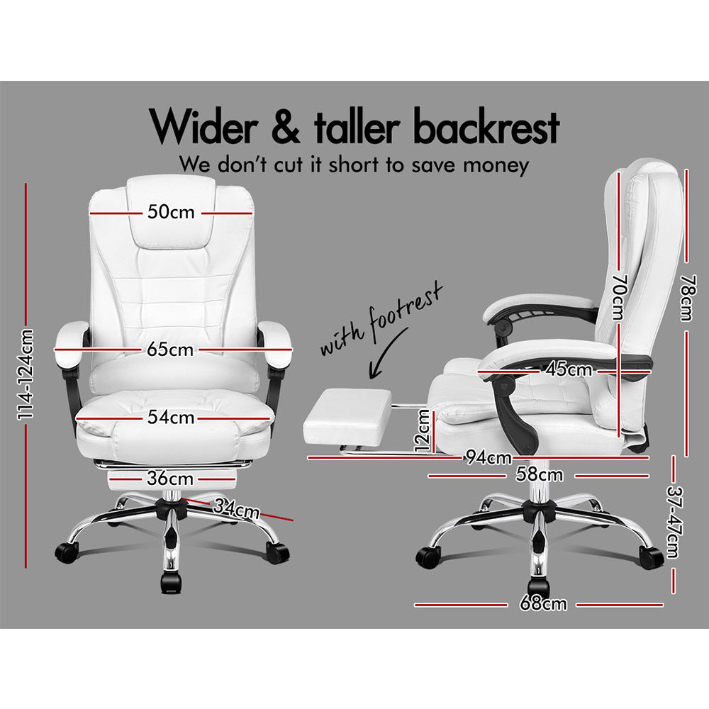 ALFORDSON Office Chair Executive Gaming Computer Racer PU Leather Seat Recliner White