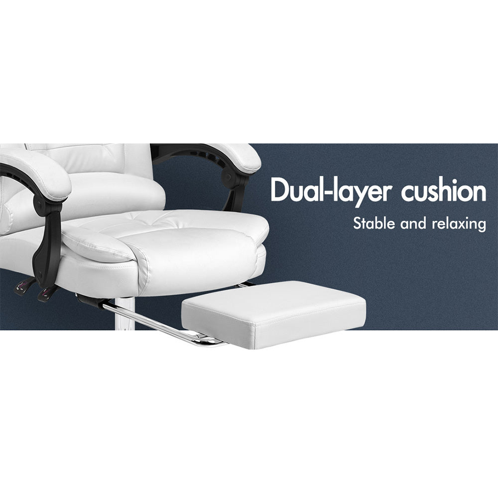 ALFORDSON Office Chair Executive Gaming Computer Racer PU Leather Seat Recliner White