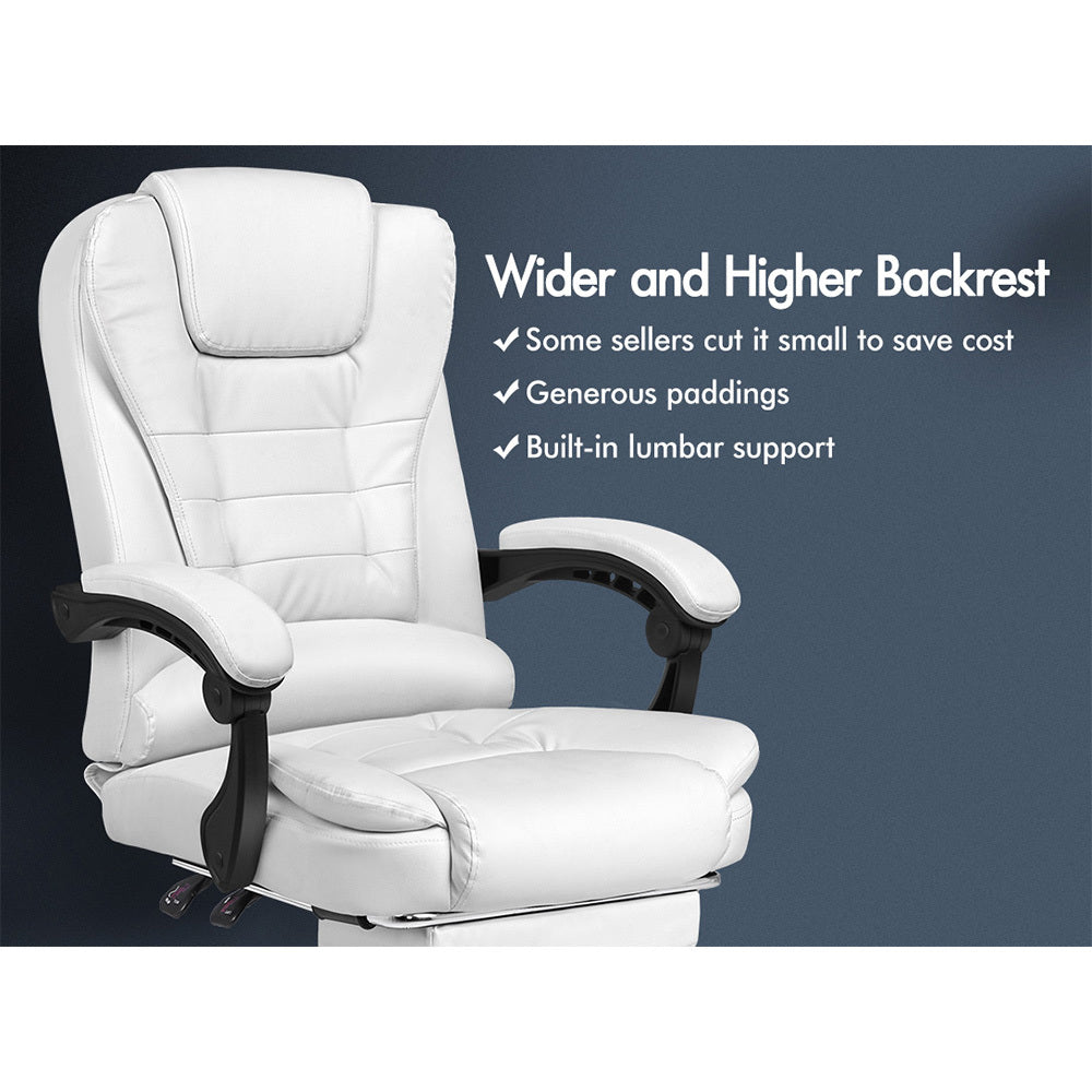 ALFORDSON Office Chair Executive Gaming Computer Racer PU Leather Seat Recliner White