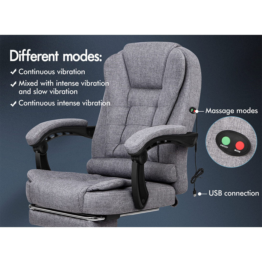 ALFORDSON Massage Office Chair Grey Fabric Footrest Executive Gaming Racing Seat