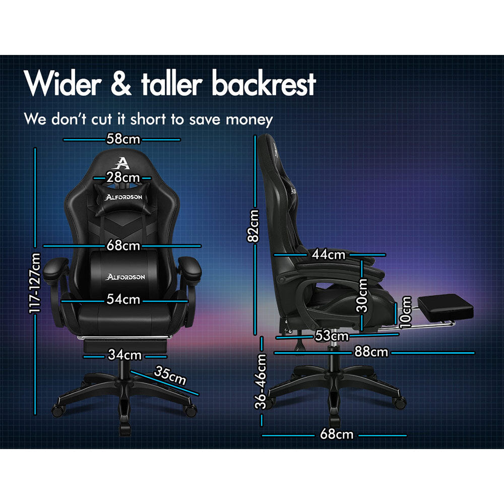 ALFORDSON Gaming Office Chair 12 RGB LED Massage Computer Seat Footrest Black